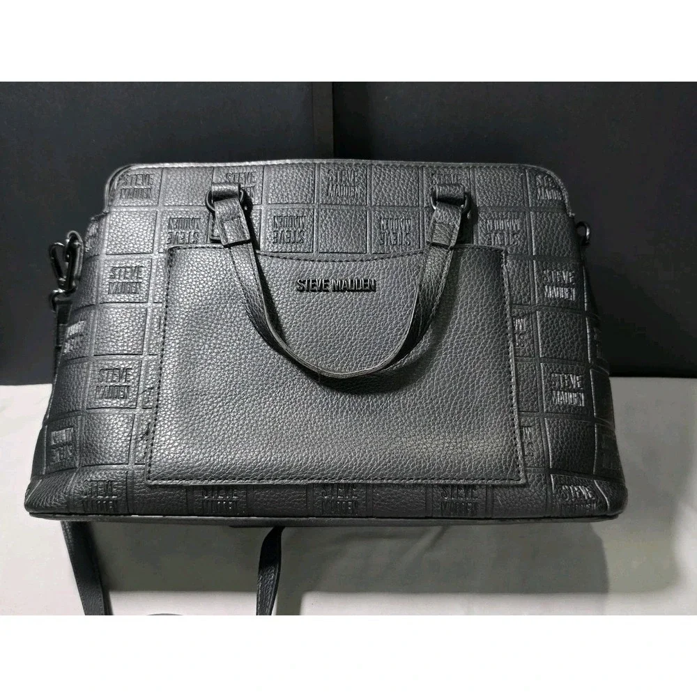 Steve Madden Bsidra Block Logo Satchel Detachable Crossbody Strap Faux Leather